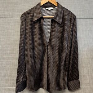 Vince Brown and Black Geometric Print Button-Up Blouse